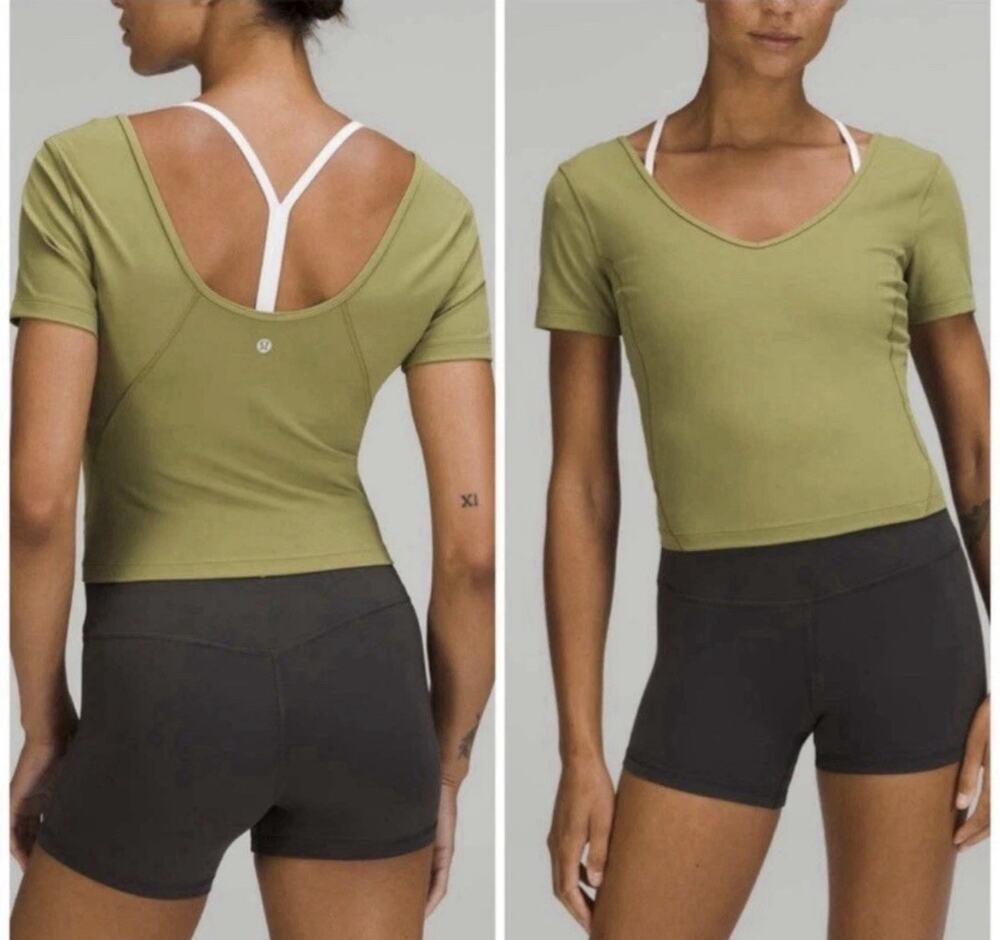 Lululemon Align T-Shirt Bronze Green Short Sleeve Crop Athletic Top Size 4
